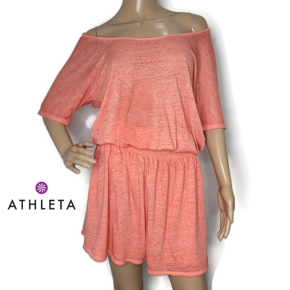 Athleta captivate coral orange burn out style skater dress size medium.